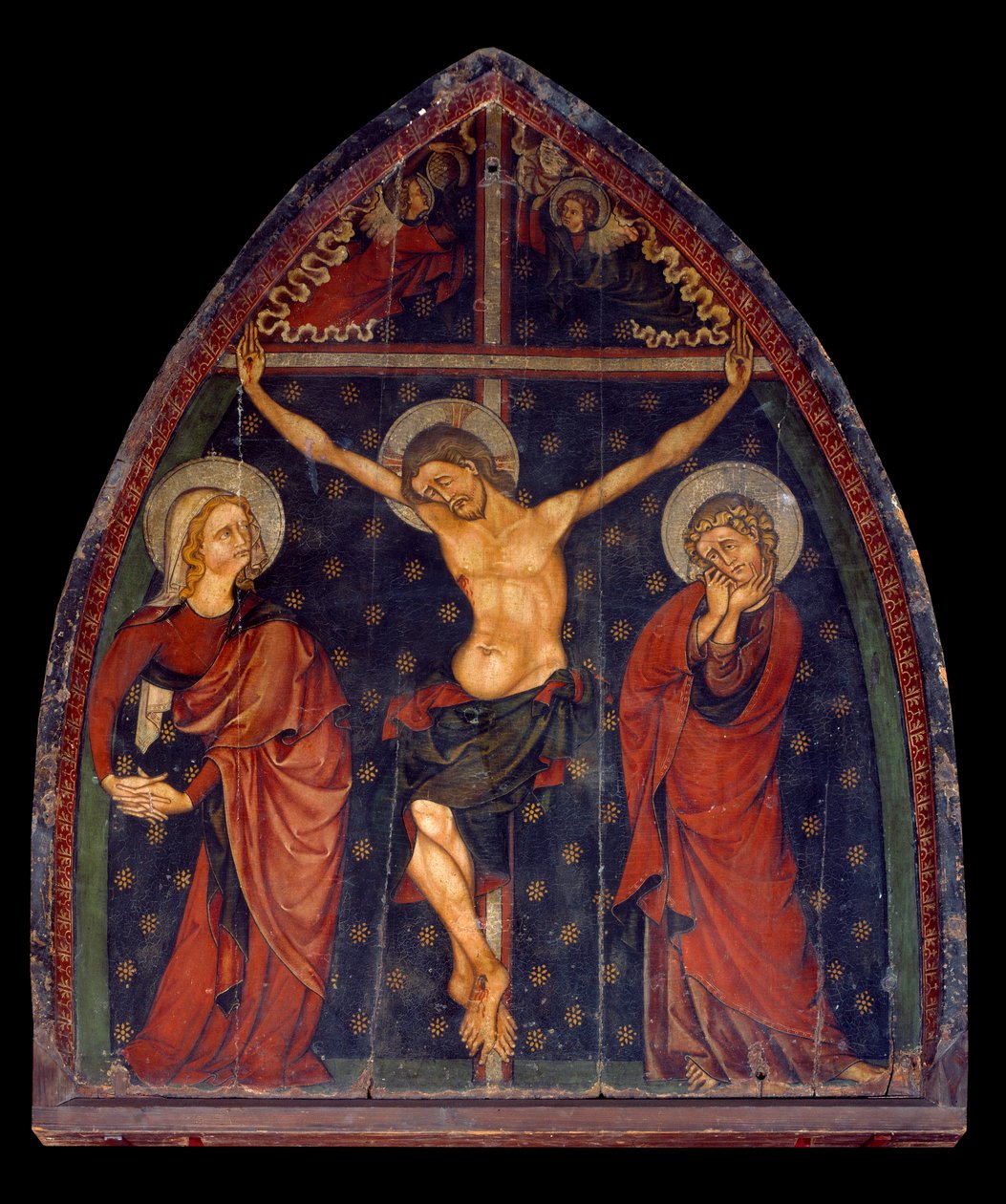 Kunst Frankrig, middelalder: korsfæstelse. Maleri på træ fra Sauvagnat, Puy de dome i Auvergne. Mål: 1,45 x 1,22 m. Paris, Musee De Cluny af School French