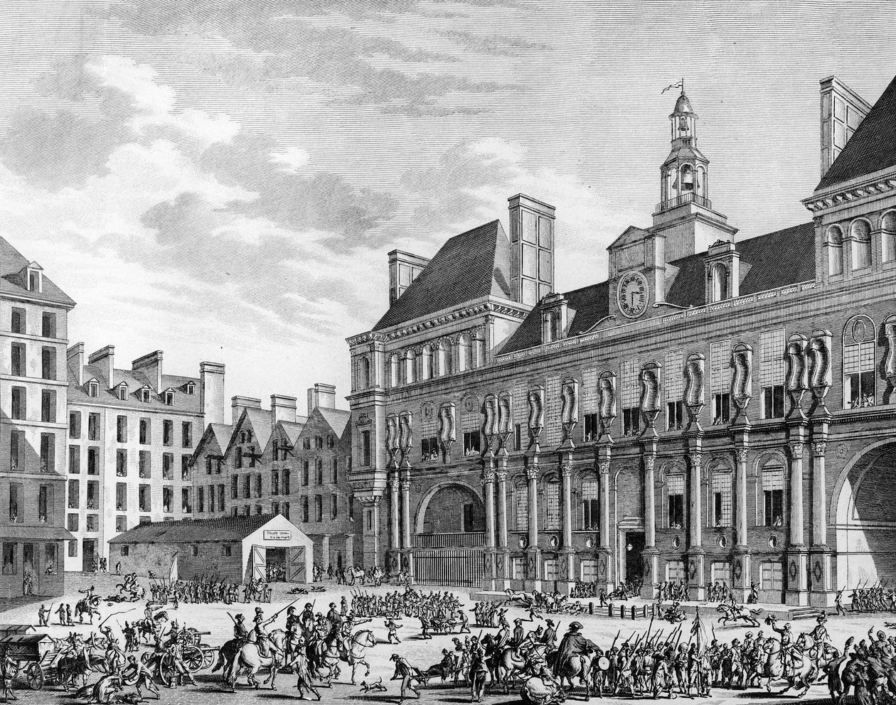 Angreb af fælleshuset (rådhuset) den 29. juli 1794 i Paris af konventets tropper. Paris, biblioteket for Institut for Revolutionshistorie af School French