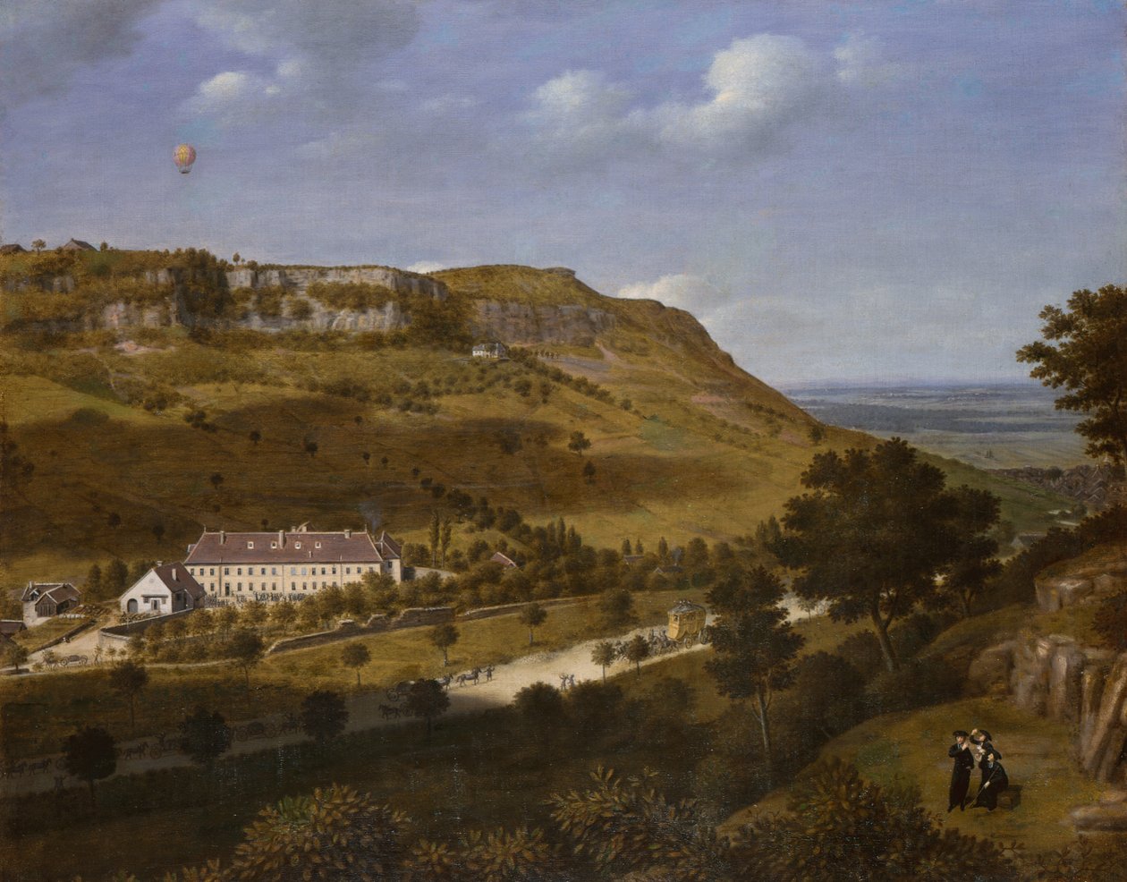 Ballonflyvning i Jura (olie på lærred) af School French