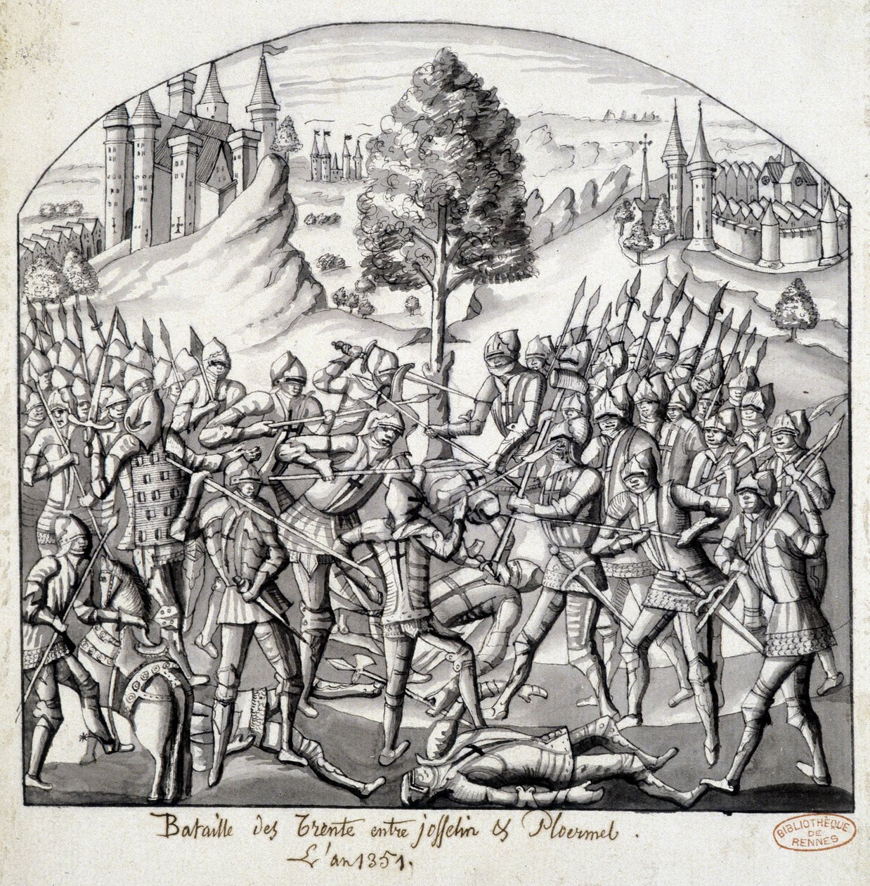 Slaget ved Trento mellem Josselin og Ploermal i år 1351 af School French
