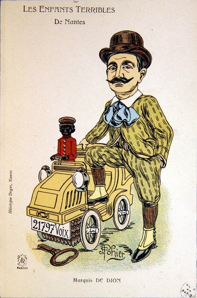 Karikatur af Marquis de Dion, ca. 1900 (farve litho) af School French