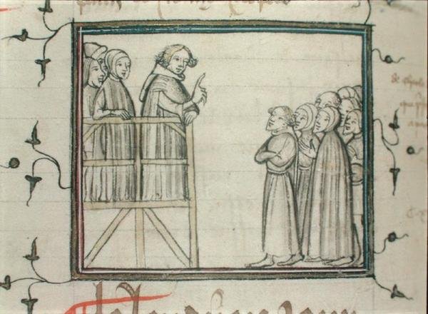 Charles V (1338-80) den vise prædiken i Les Halles, Paris, i 1364 af School French