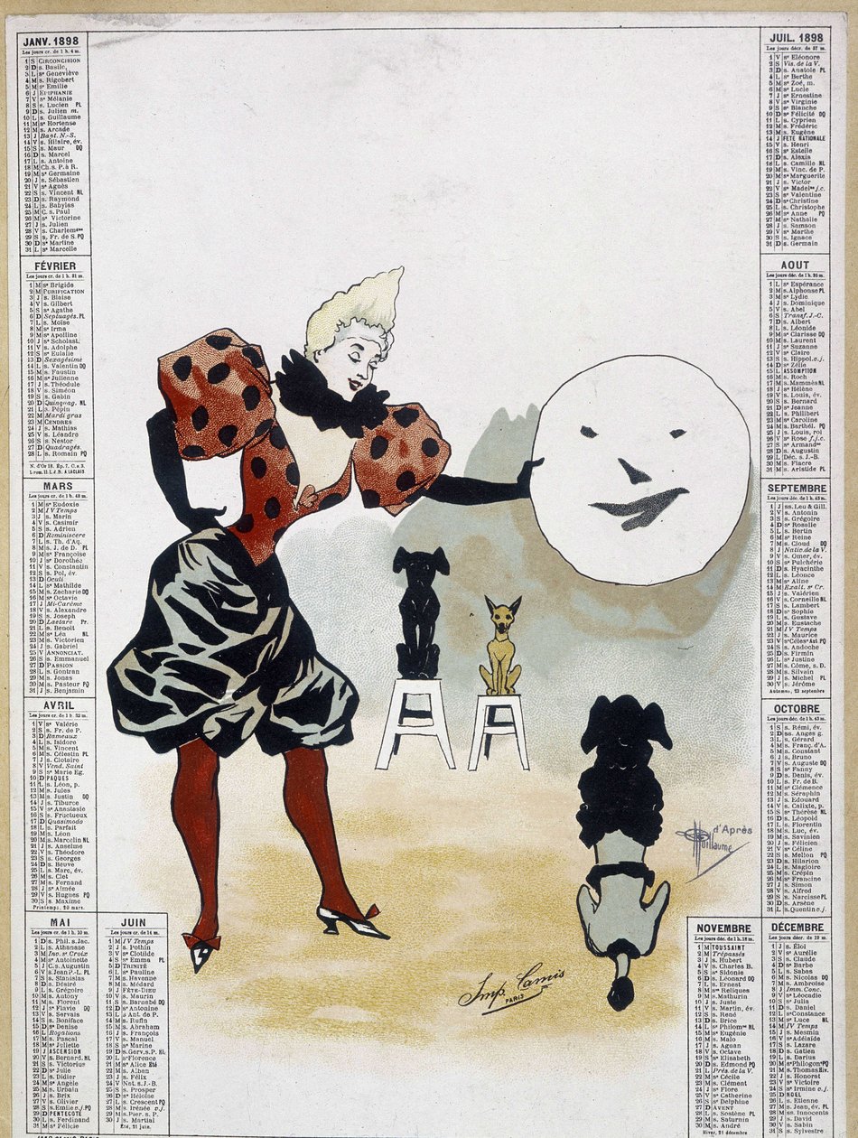 Cirkus: de lærde hunde - kalender, Arts Deco. af School French