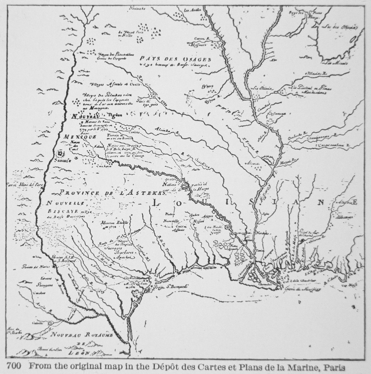 Colonial America: Kort over Louisiana, New France (litho) af School French