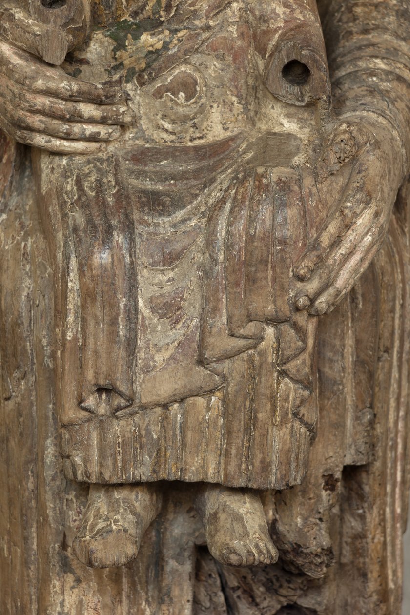 Detalje fra Jomfruen og Barnet (malet træ) af School French