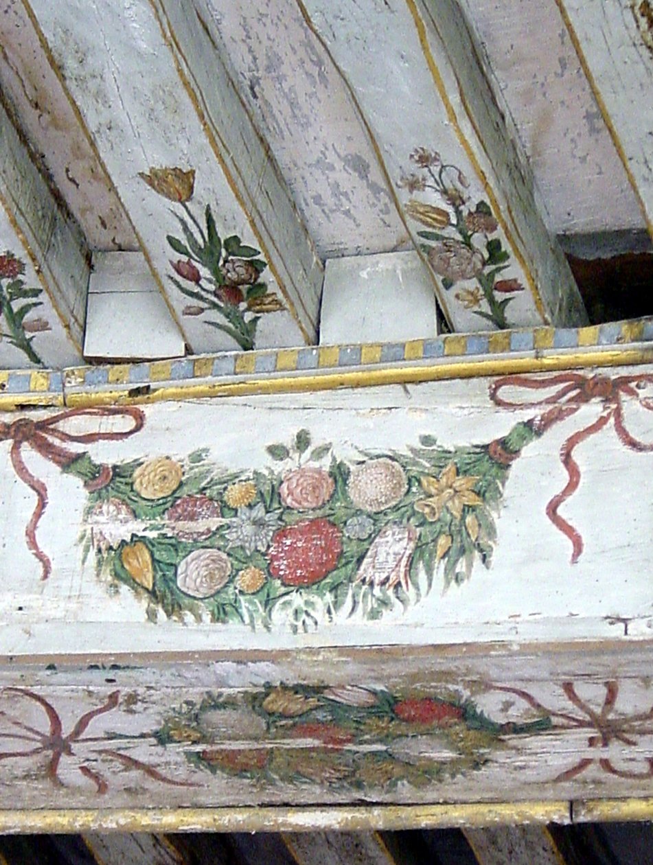 Detalje af malede bjælker (malet træ) af School French