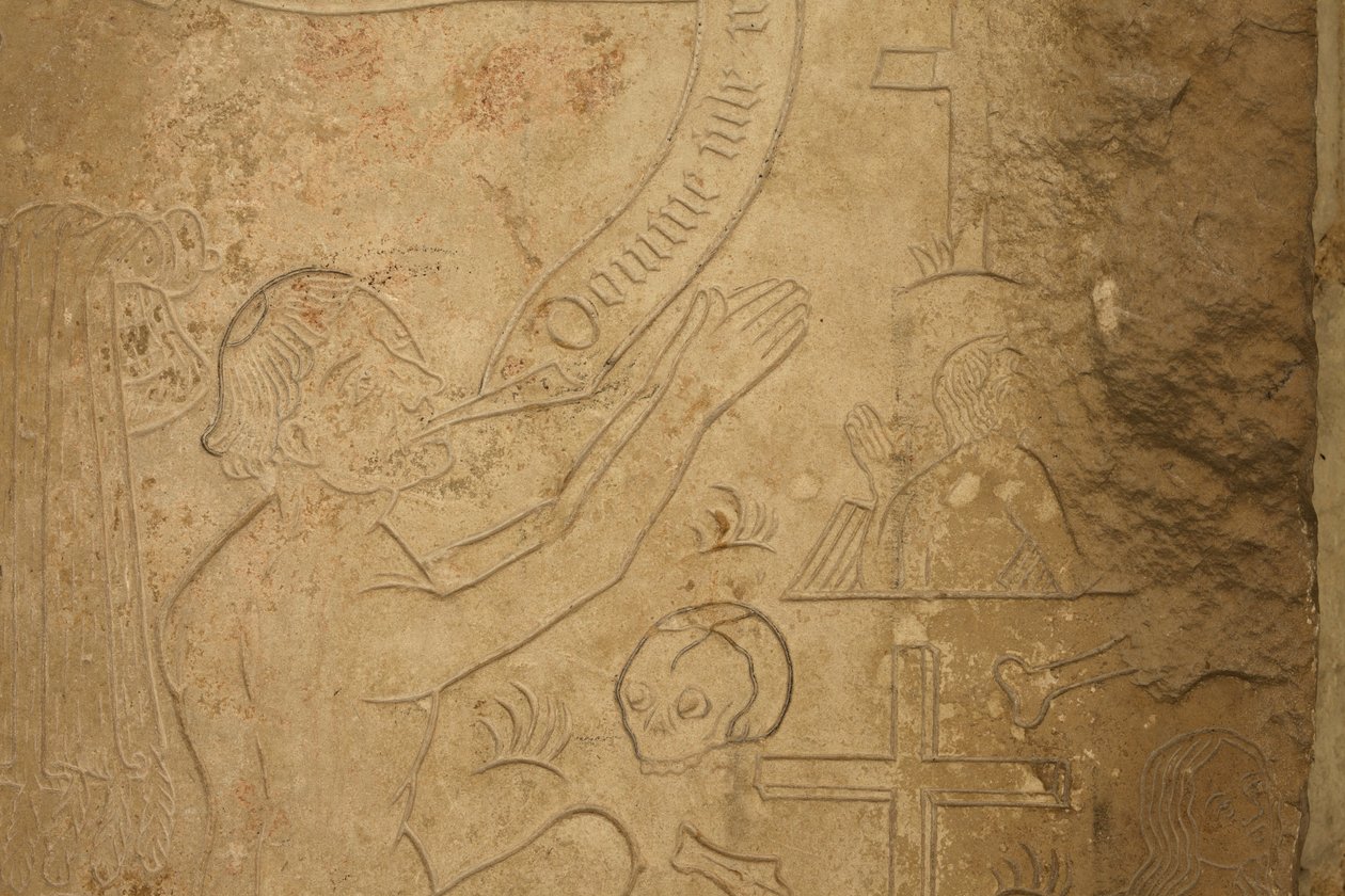 Detalje af et klosterrelief (sten) af School French