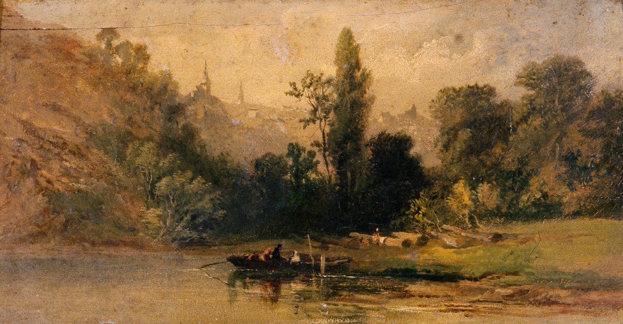 Dinan fra floden, ca. 1800 (olie på plade) af School French