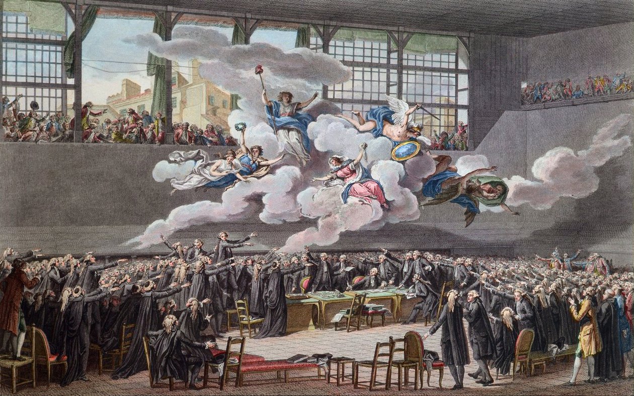 Fransk revolution (1789-1799): Jeu de Paumes ed i Versailles den 20. juni 1789) (den franske revolution; Tennisbaneeden den 20. juni 1789, Versailles) af School French