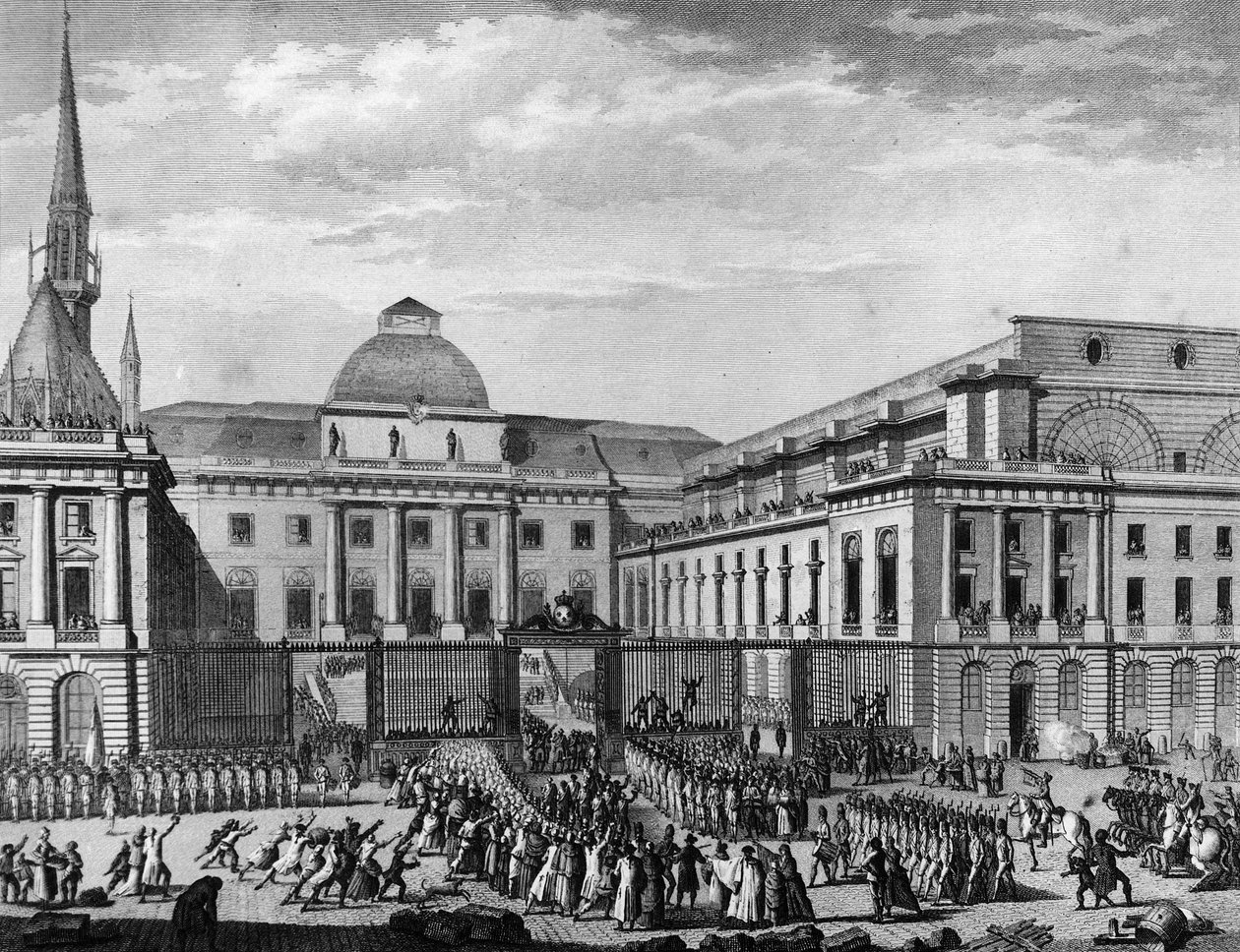 Den Franske Revolution: Paris Rådhus, parlament i november 1790 på øen i byen ledet af Jean Baptiste Gaspard Bochart de Saron (1730-1794). Paris, bibliotek for Institut for Revolutionshistorie af School French