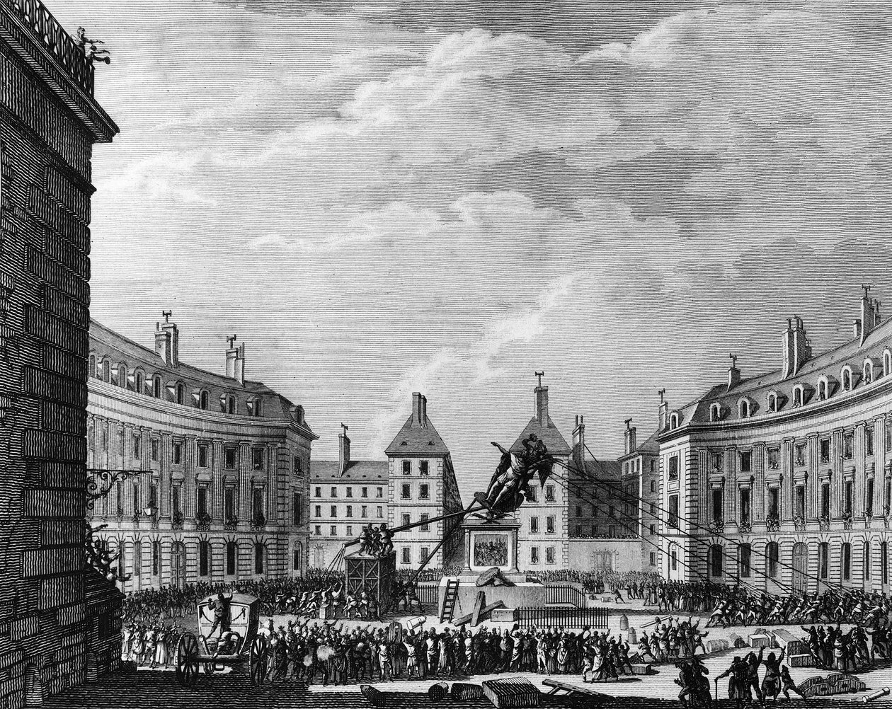 Fransk revolution: Statue af kong Ludvig XIV skudt ned for sejre i Paris den 11 af School French