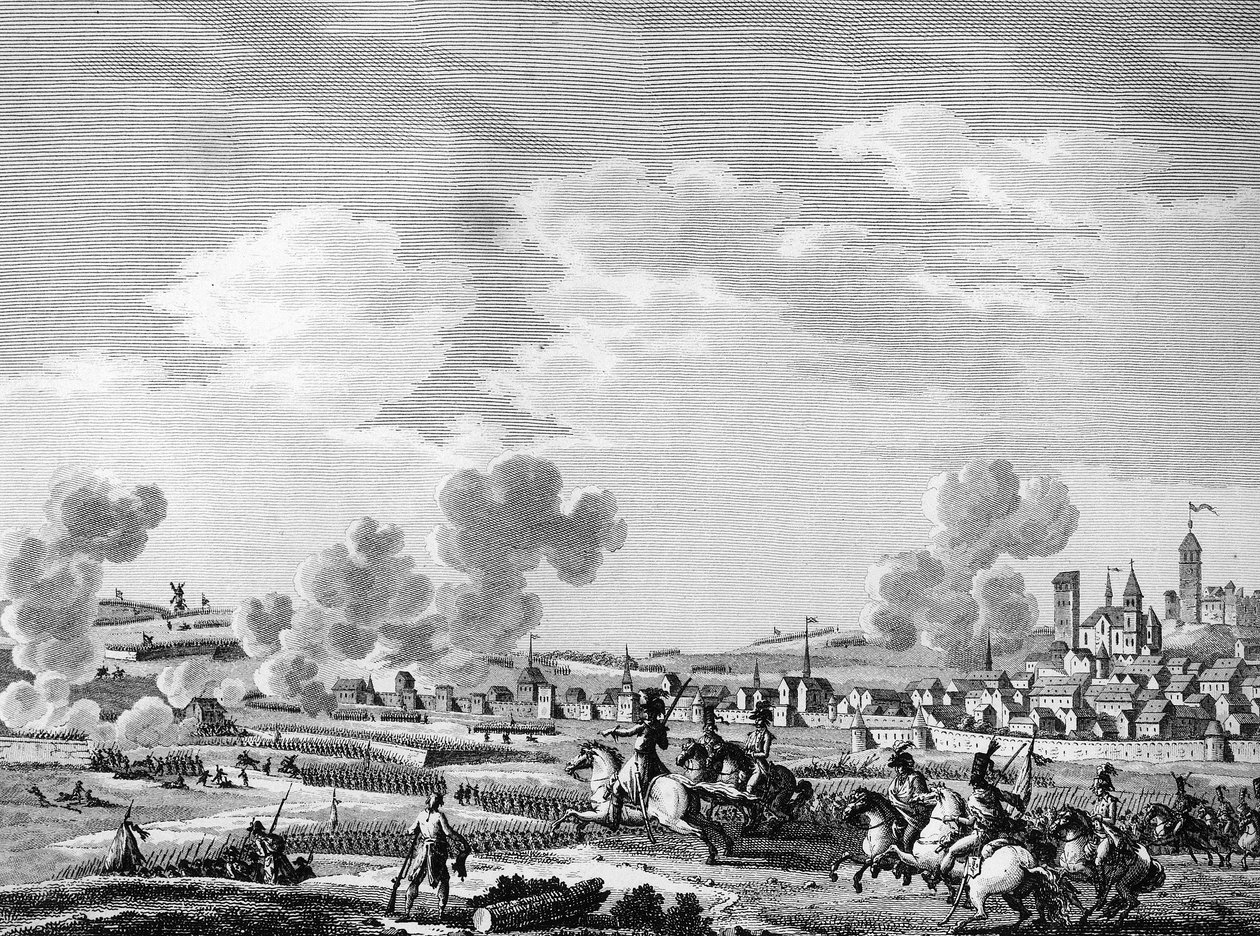Fransk revolution og ankomsten af kontrarevolutionære kræfter: de franske revolutionæres sejr i Jemmapes den 6. november 1792 over den østrigske hær i Belgien. Paris, bibliotek for Institut for Revolutionshistorie af School French