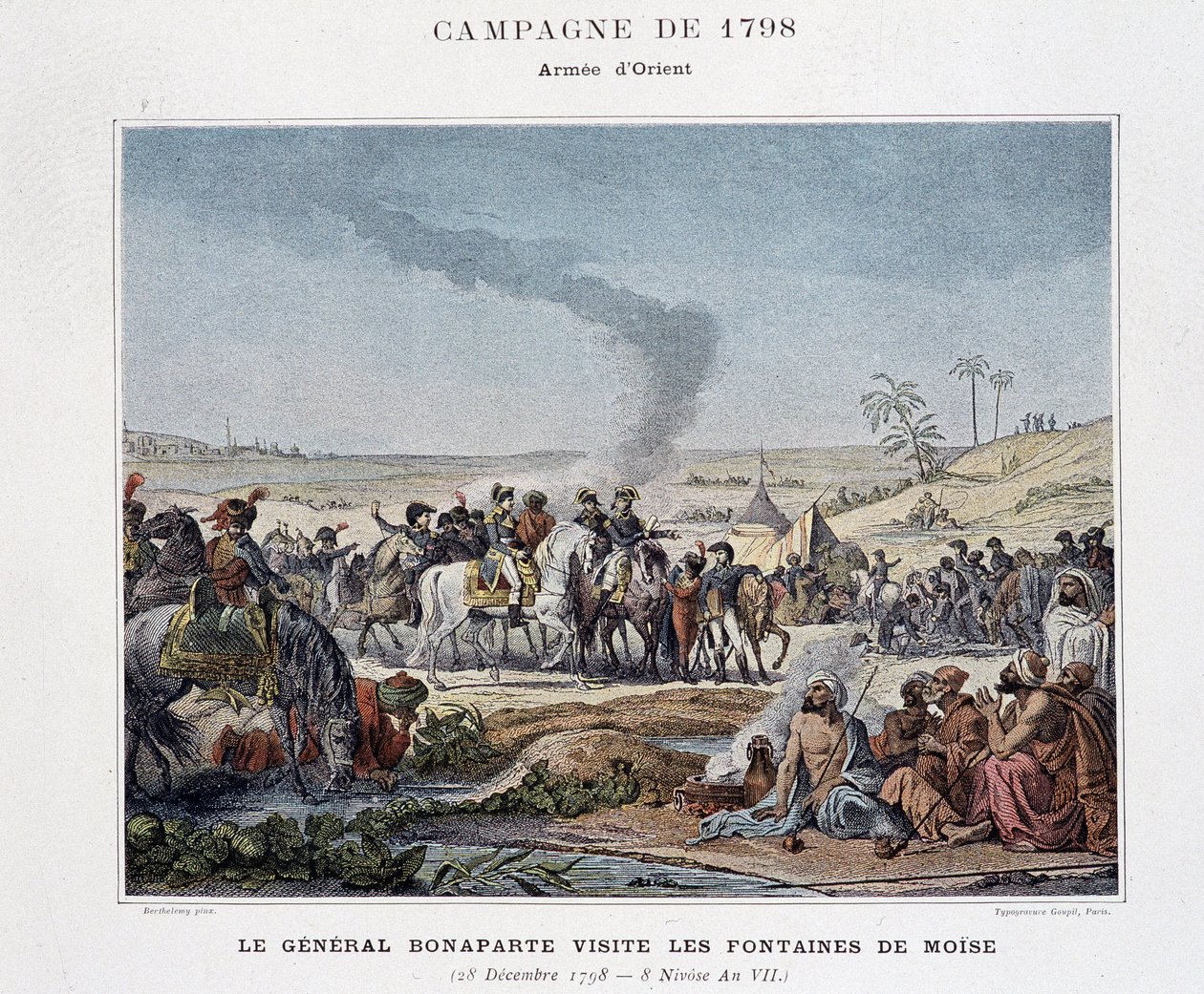 General Bonaparte besøger Moses fontæner - i "" Victories and Conquests of the French Armies"", Paris, n.d (gravering) af School French