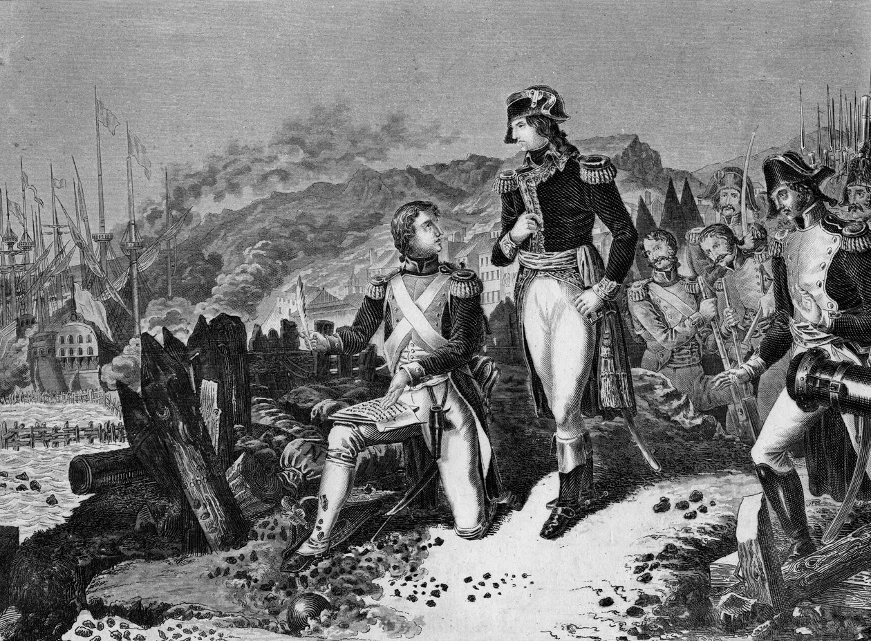 General Jean Andoche Junot (Jean-Andoche) (1771-1813), hertug af Abrantes, der skriver et brev til Napoleon Bonaparte ved belejringen af Toulon i december 1793. Junot og general Napoleon Bonaparte under belejringen af Toulon af School French