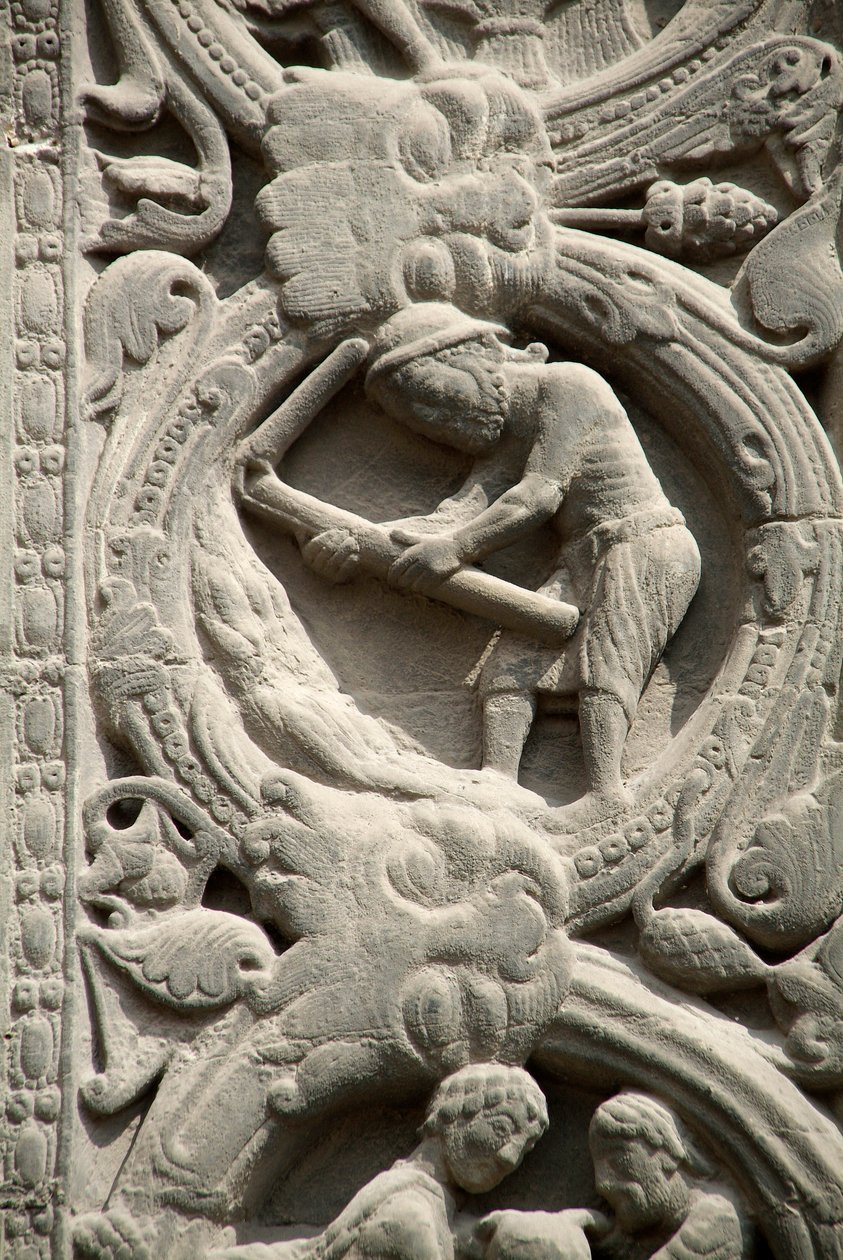 Gotisk kunst: Piright af højre port til den vestlige facade af Basilica of Saint Denis, der repræsenterer markernes arbejde: August. Saint-Denis, Frankrig af School French