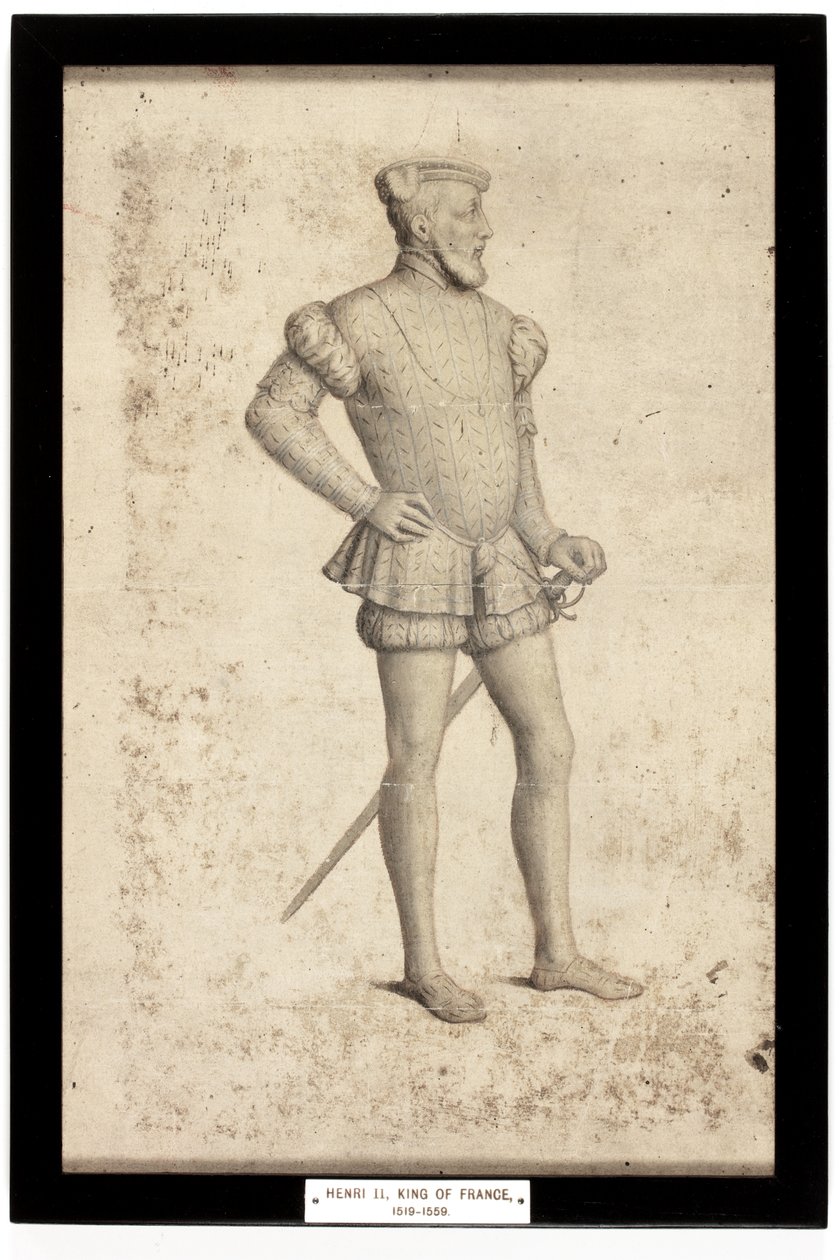 Henri II, konge af Frankrig (blyant og akvarel på papir) af School French