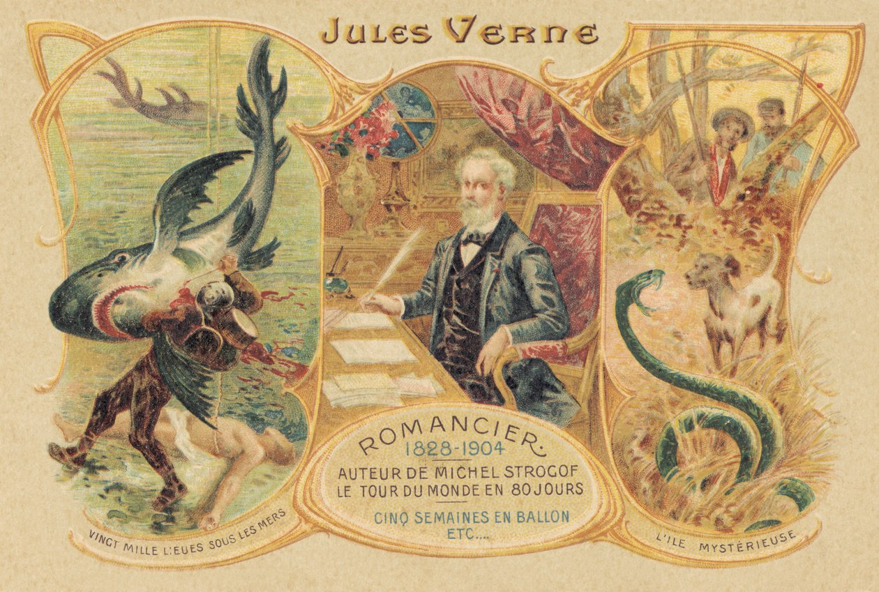Jules Verne og hans berømte værker (print) af School French