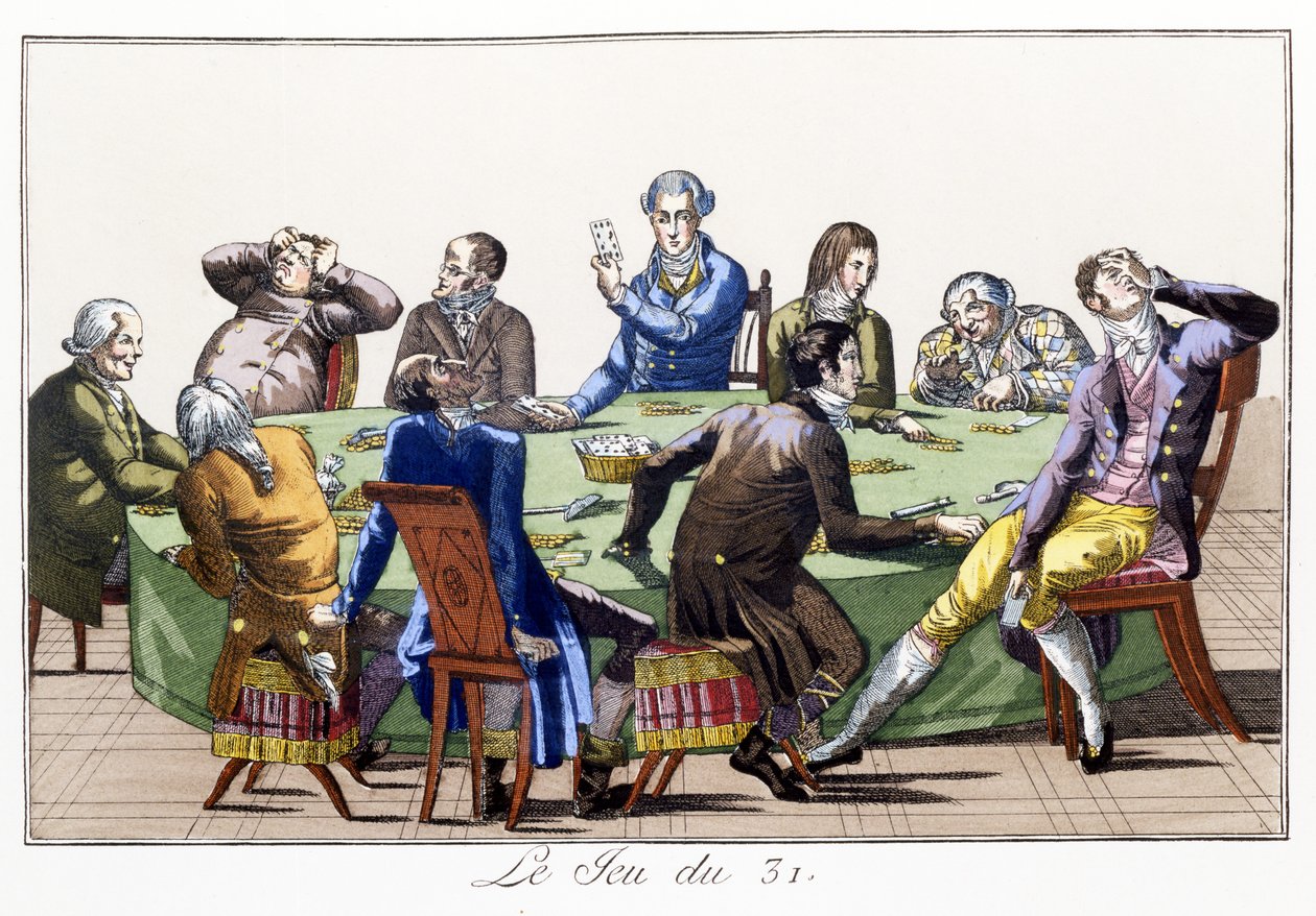 The Game of 31 (håndfarvet akvatint) af School French