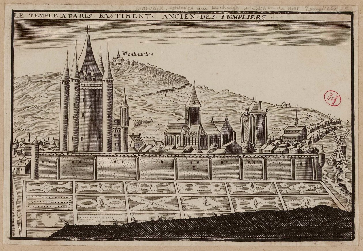 Templet i Paris, tidligere bygning af tempelriddere (gravering) af School French