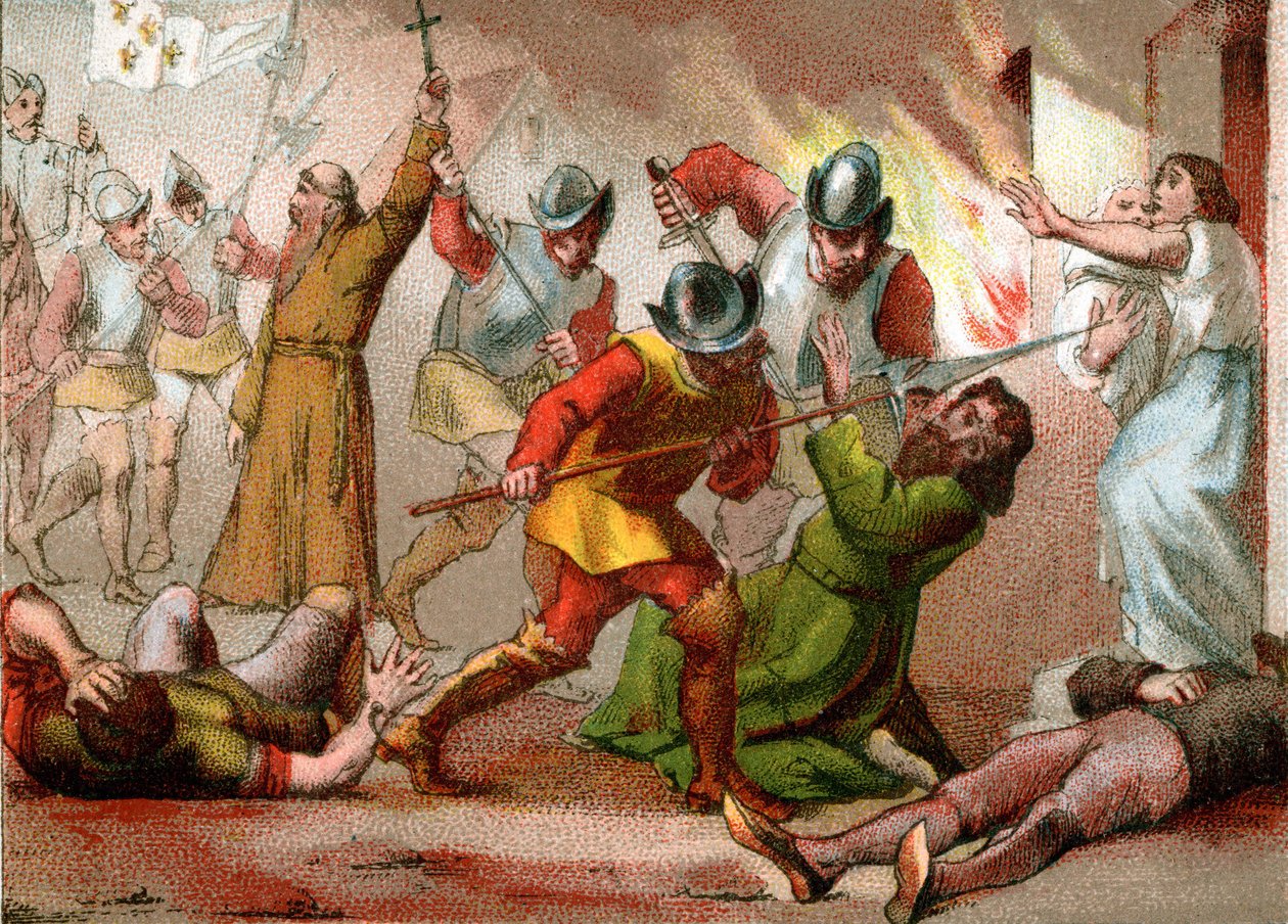 Massakren på protestanterne, natten til Saint Bartelemy, 24. august 1572 (tryk) af School French