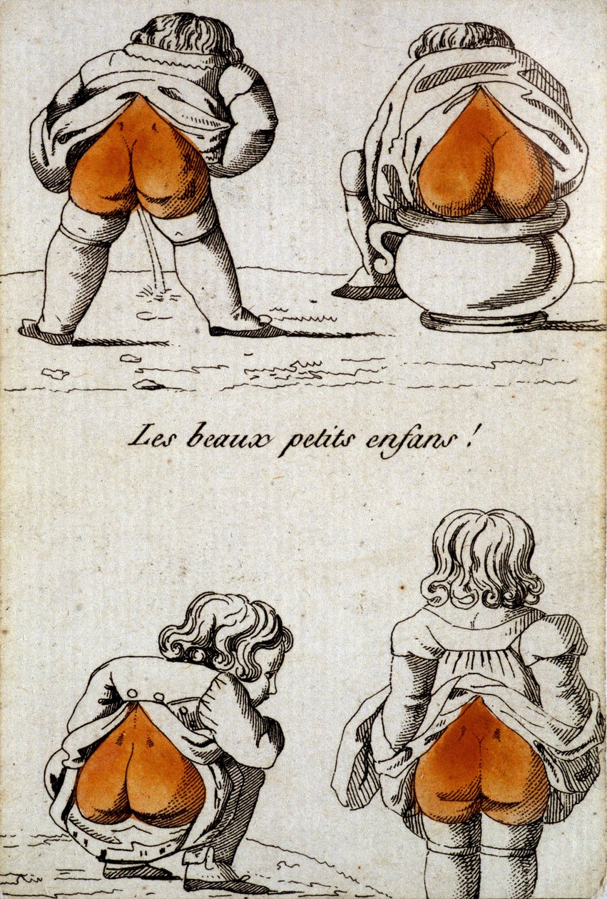 Gammelt kort at spille: de fire hjerter - "" Smukke små børn"" som viser deres hjerteformede balder. Musée de la Carte à Joueur, Issy-les-Moulineaux. af School French