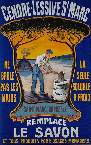 Plakat til Saint-Marc Barres vaskepulver (farve litho) af School French