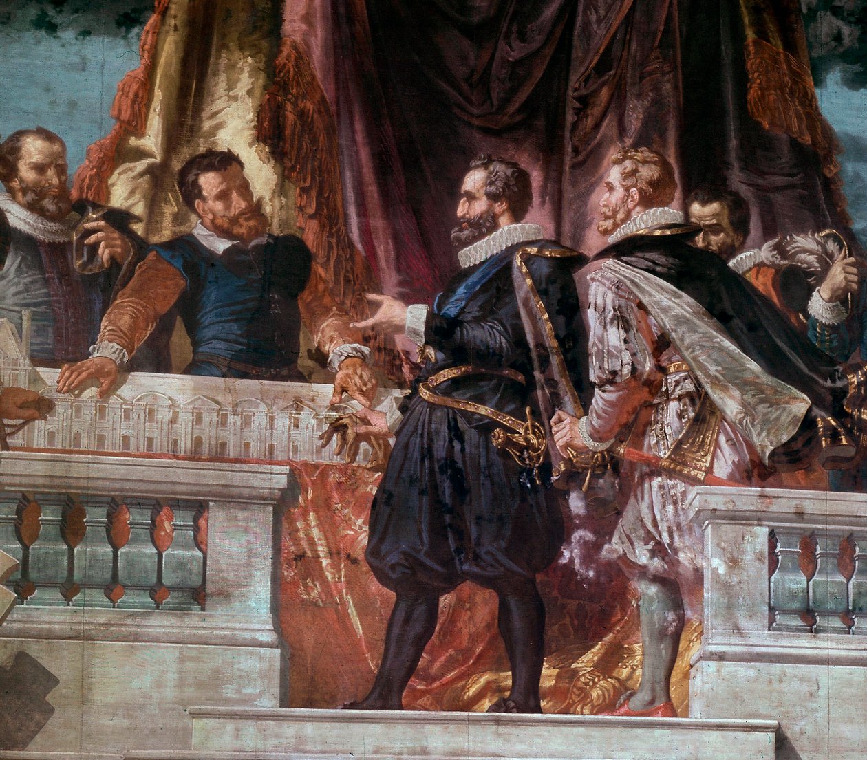 Præsentation af planerne for en fløj af Louvre til kong Henrik IV (1553-1610) Kong Henrik IV modtog arkitekten Jacques Androuet du Cerceau omkring 1593. af School French
