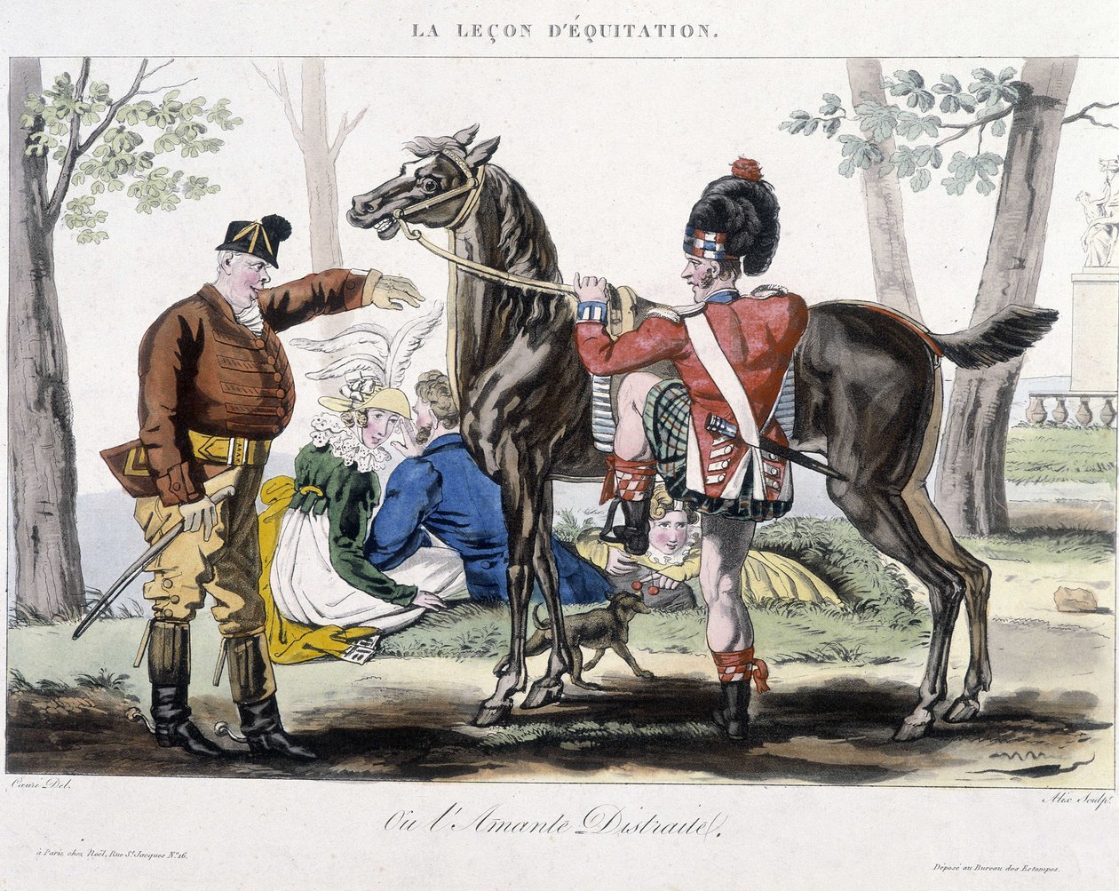 Ridetime eller distraheret elsker - humoristisk tegning af School French
