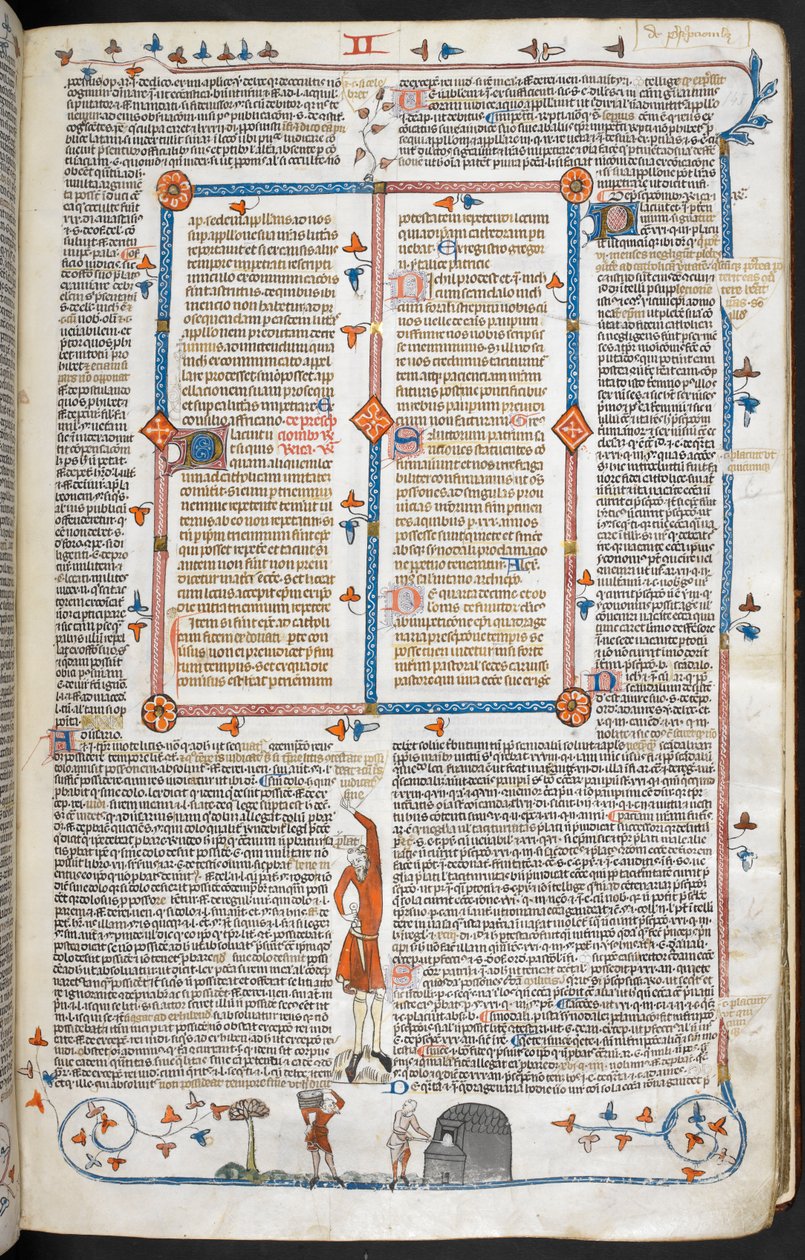 Royal 10 E. IV, f.145 En bas-de-page scene af en mand, der besøger en bager, fra 