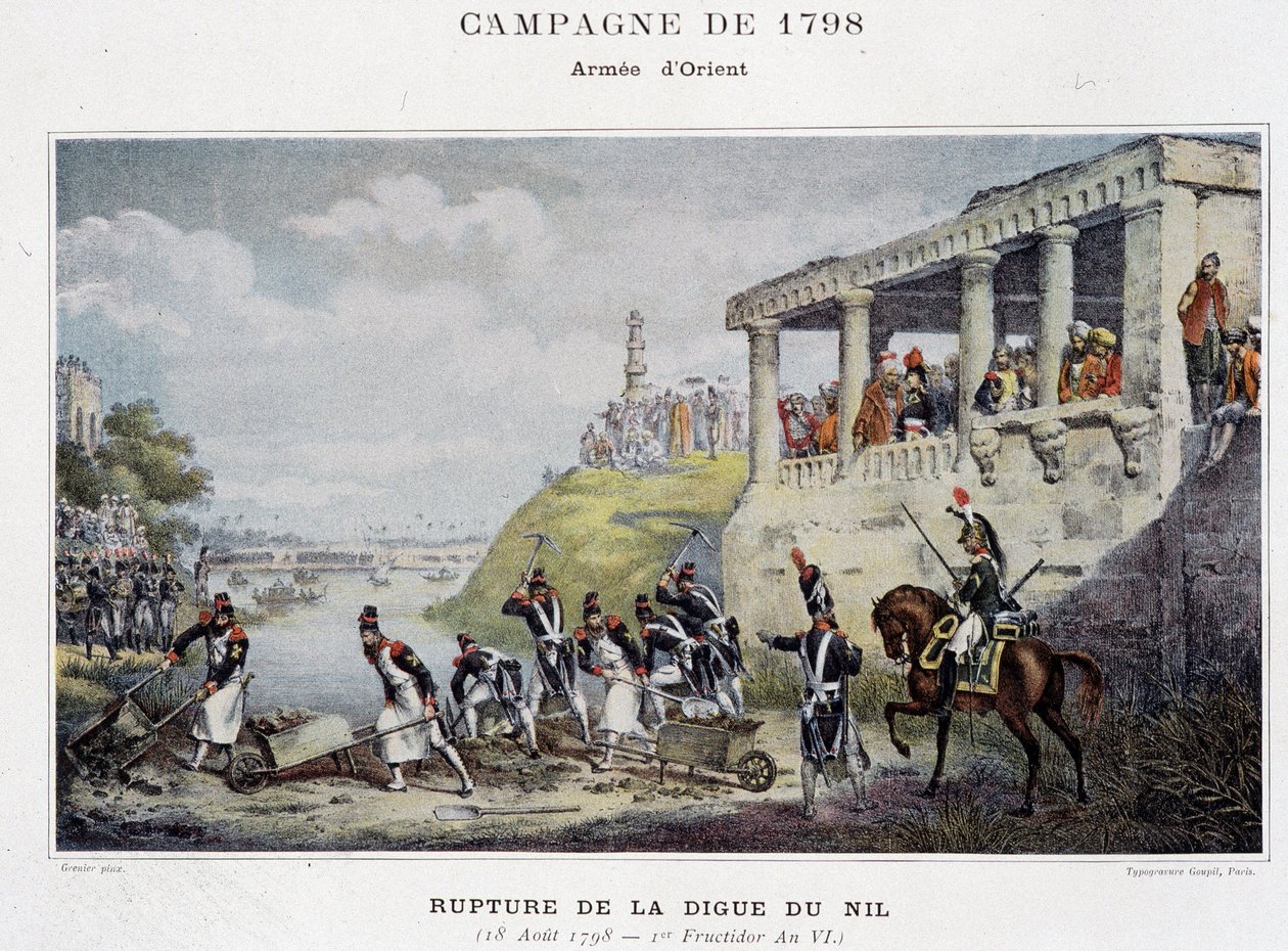 Brud på Nildæmningen - i "" Victories and Conquests of the French Armies"", Paris, n.d. af School French