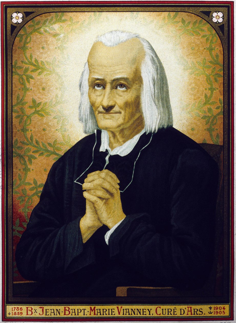 Saint Jean Baptiste Vianney (farve litho) af School French