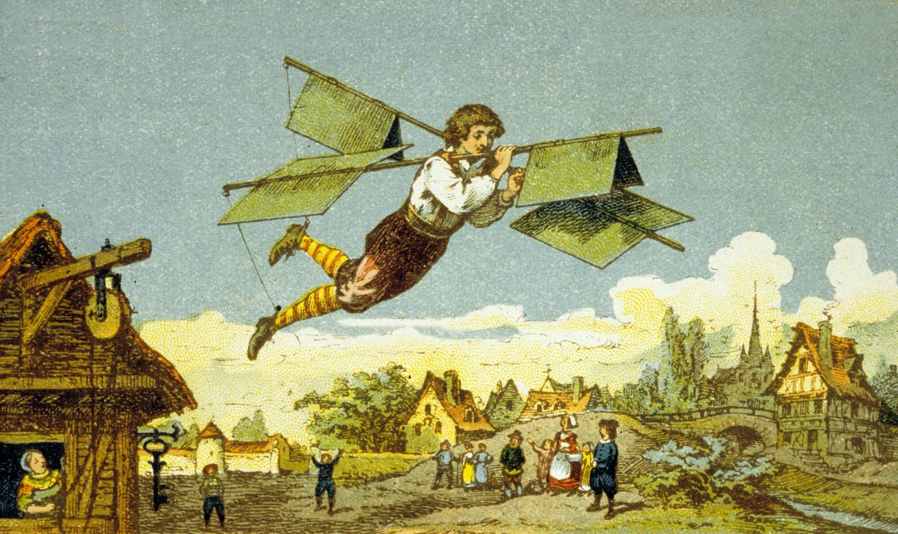The Flight of Locksmith, Le Besnier (farve litho) af School French