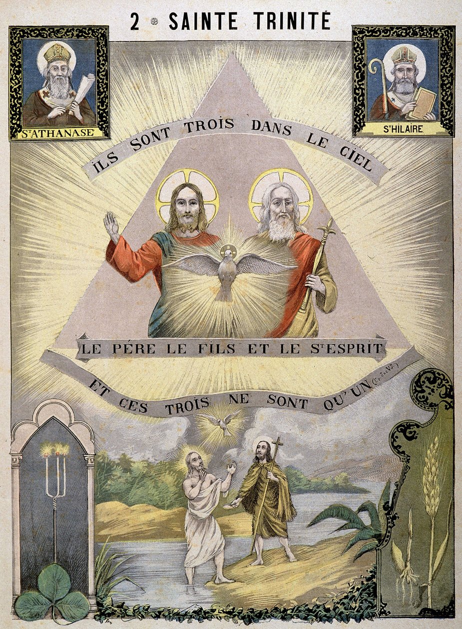 Der er tre i himlen Faderen Sønnen og Helligånden, og disse tre er kun én. af School French