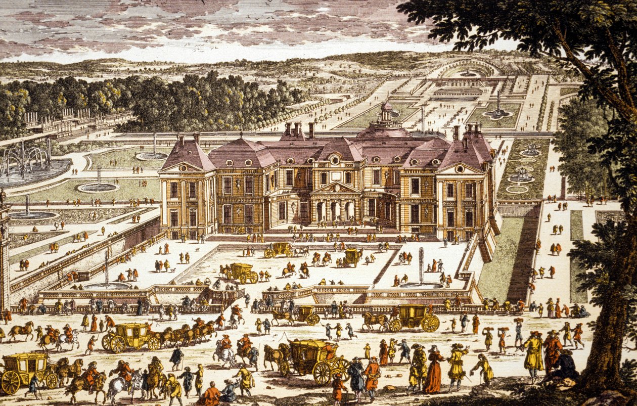Udsigt over Château Vaux le Vicomte, bygget af Louis le Vau i 1658-1661 for Nicolas Fouquet (farvestik) af School French