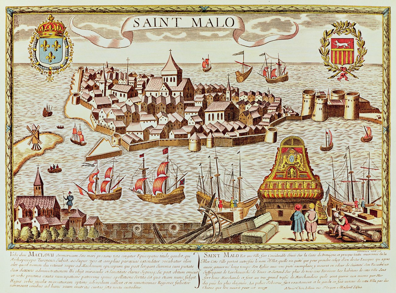 Udsigt over havnen og den befæstede by Saint Malo, der ligger på Bretagnes kyst af School French