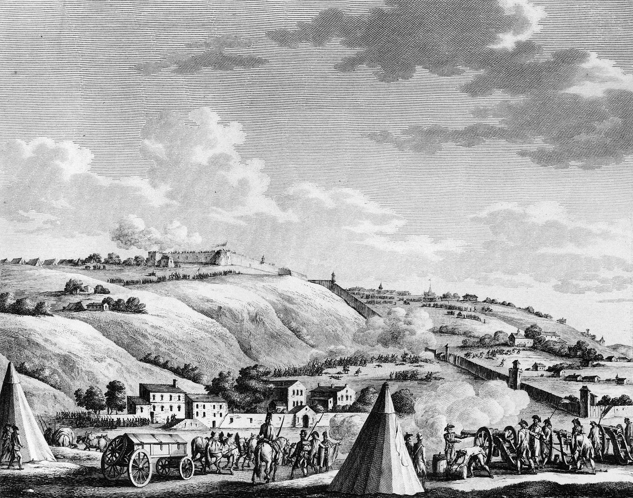 Den franske revolutions krig og bevægelser mod revolutionære: Belejring og erobring af byen Lyon af den franske republikanske hær den 9. oktober 1793 mod de royalistiske tropper. Paris, biblioteket for Institut for Revolutionshistorie af School French