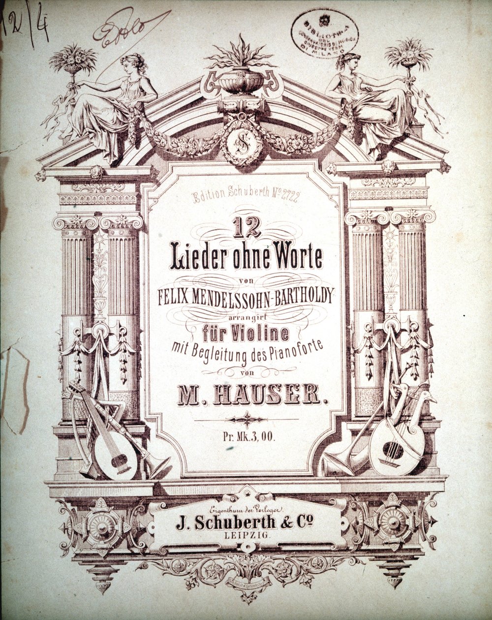 12 Lieder uden ord akkompagneret på klaver, af Felix Mendelssohn (litho) af School German