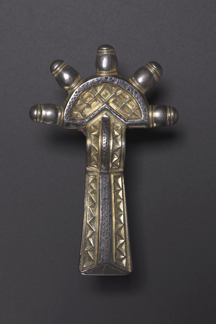 Bow Fibula, Alemannic, 500-550 (forgyldt sølv og niello) af School German
