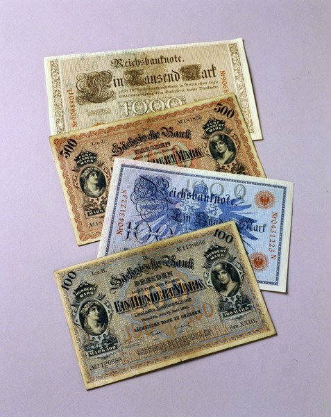 Tyske pengesedler i omløb fra 1876-1917 (farve litho) af School German