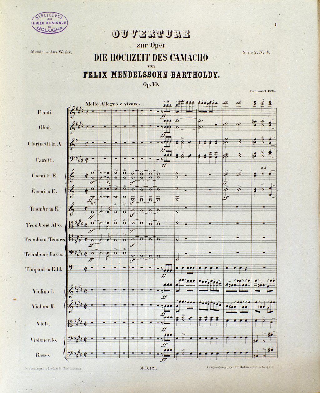 Partituret til "The Wedding of Camacho" af Felix Mendelssohn (litografi) af School German