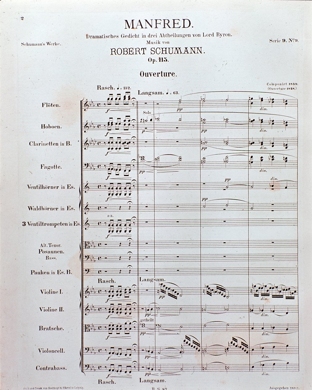 Noder til åbningen af "Manfred" (opus 115) af den tyske komponist Robert Schumann (tryk) af School German