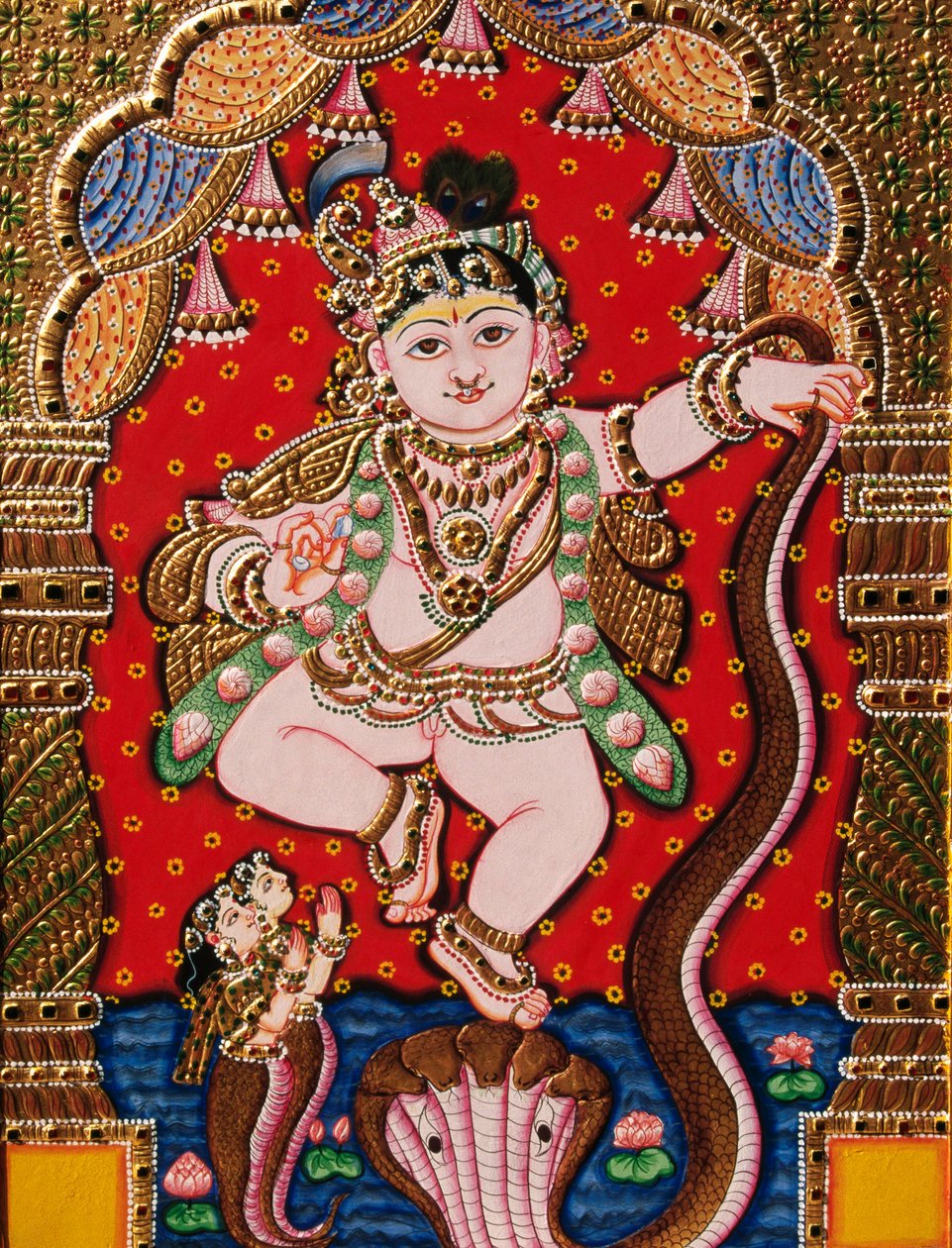 Præg Lord Bal Krishna Tanjore-maleri af School Indian