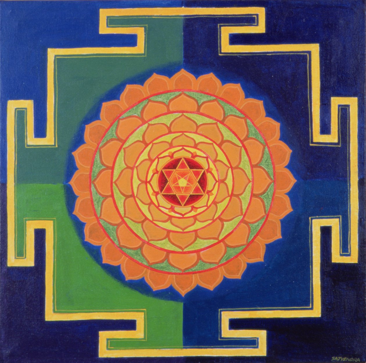 Gayatri Yantra-tegning (pigment på plade) af School Indian