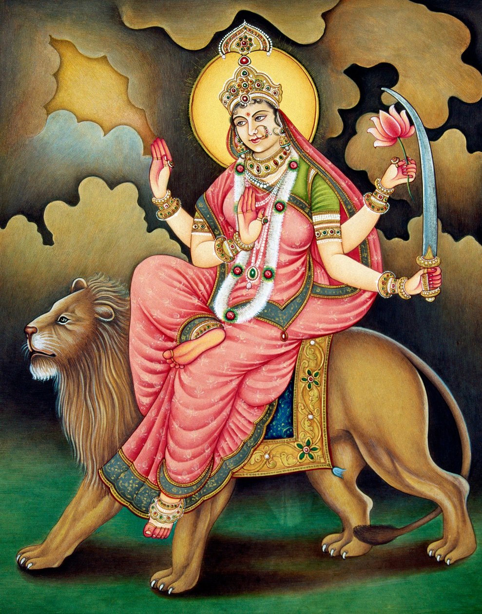 Gudinden Durga Miniaturemaleri på papir af School Indian