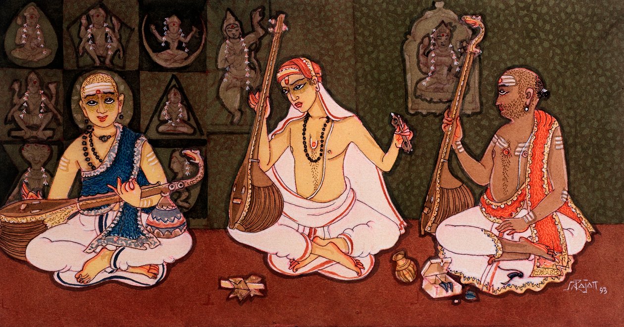Hinduistiske munke (akvarel på papir) af School Indian