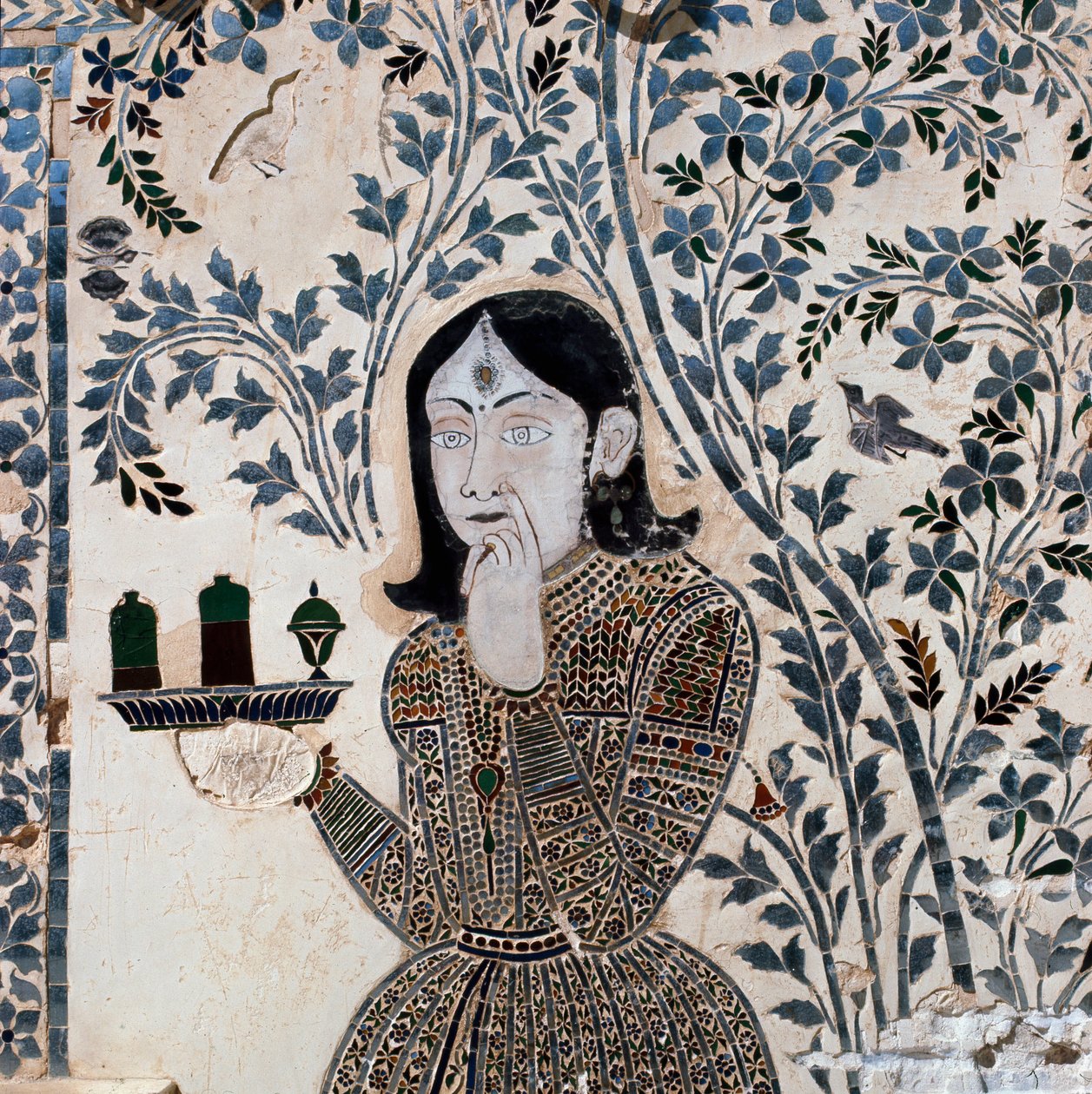 Indlæg dekoreret med en tjenerfigur, palads af Sawai Jai Singh II (1699-1744) af School Indian