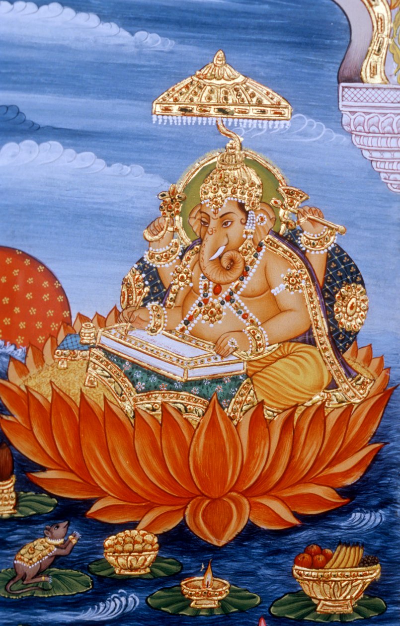 Lord Ganesh Ganpati Miniaturemaleri Skrifttegn af School Indian