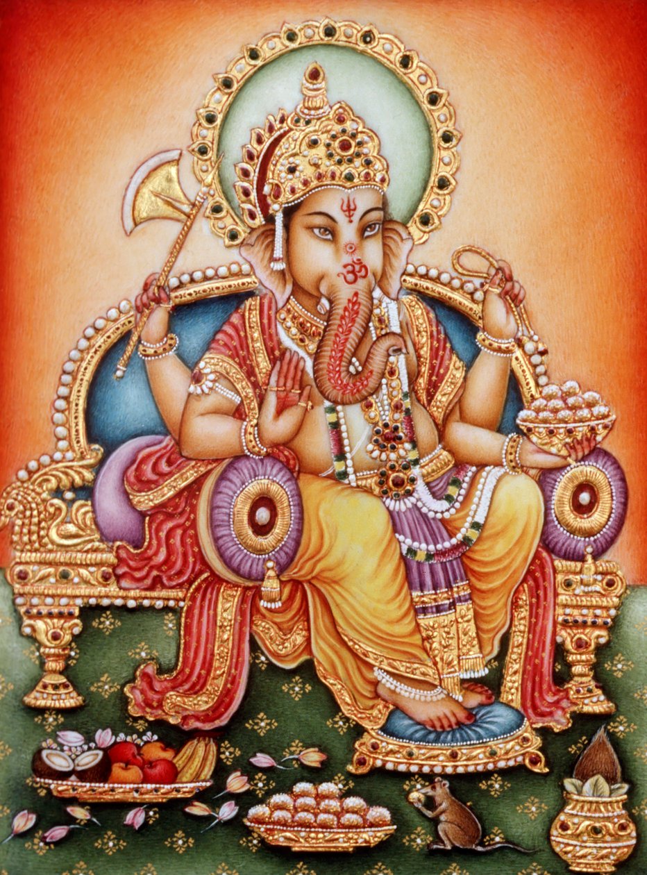 Lord Ganesh Ganpati Miniaturemaleri på elfenben af School Indian