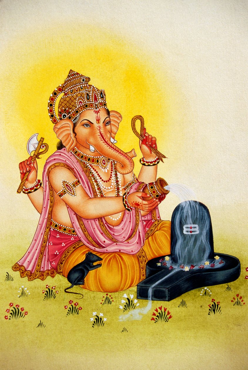 Lord Ganesh Ganpati Miniaturemaleri på papir af School Indian
