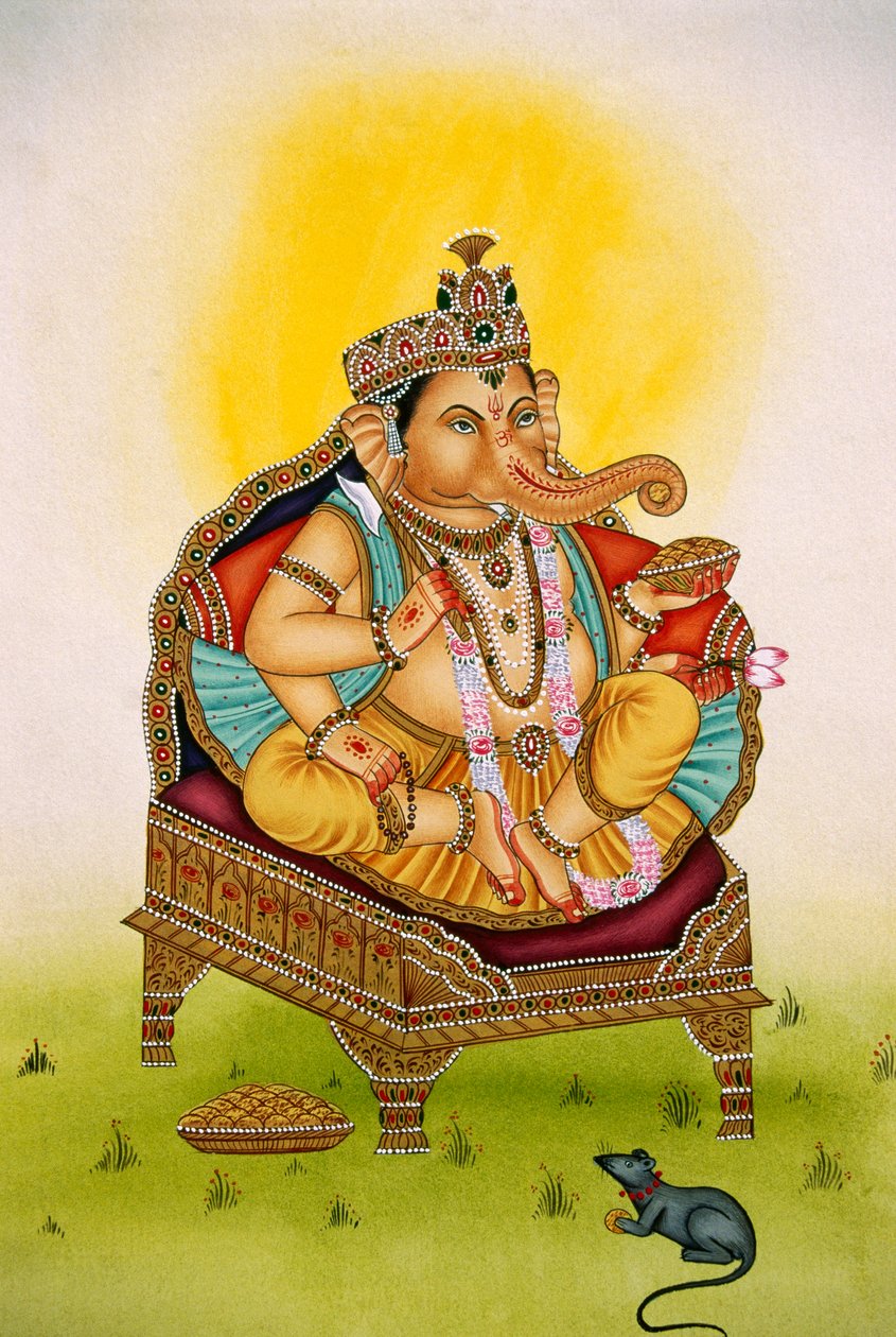 Lord Ganesh Ganpati Miniaturemaleri på papir af School Indian